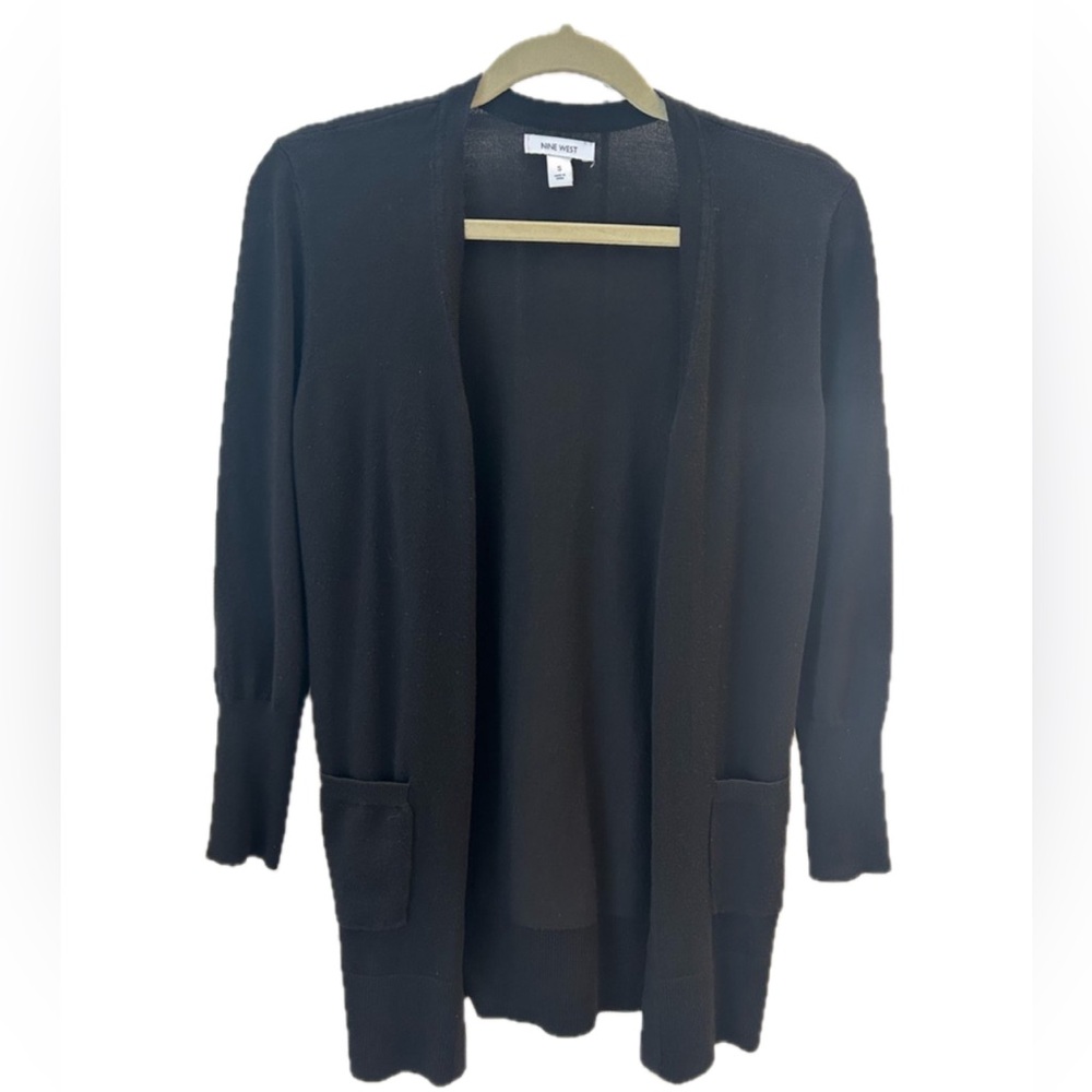 Nine West Black Open Front Cardigan Sweater